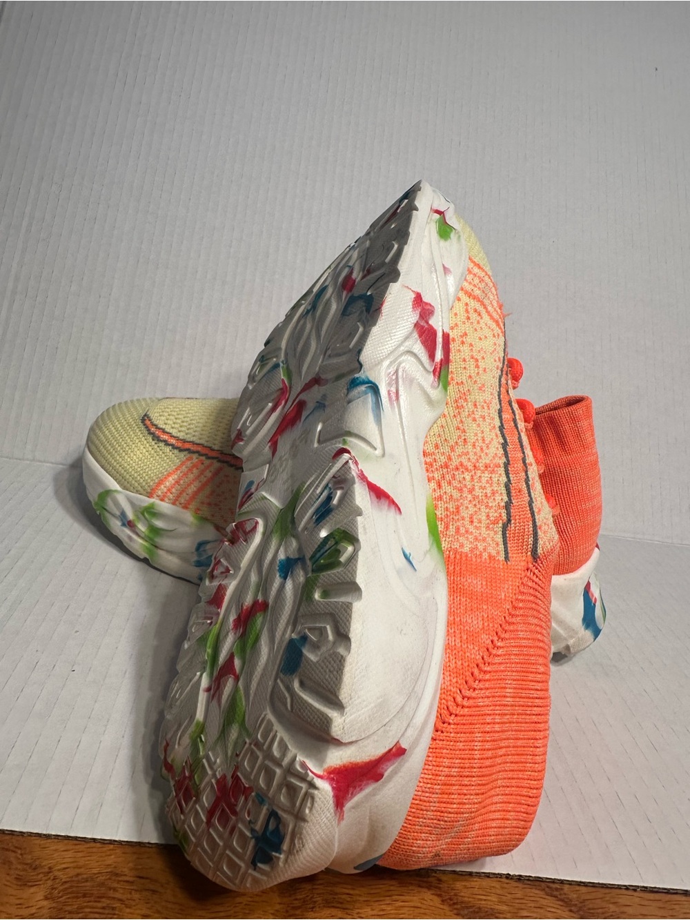 Neon Orange and Lemon Knit Women's Athletic Sneakers - Picture 7 of 13